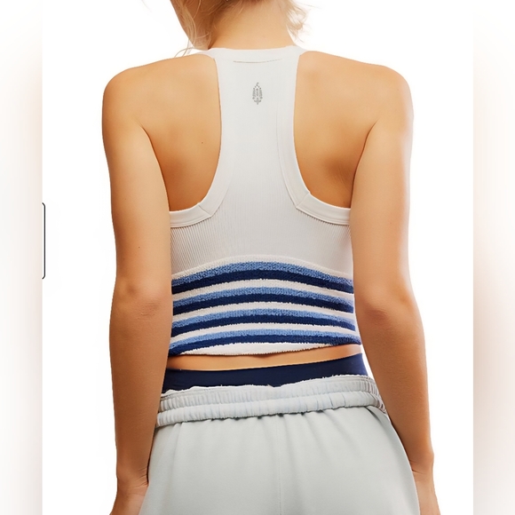 Free People Movement All Clear V Neck Striped Blue White Combo Cami Top - Picture 3 of 8